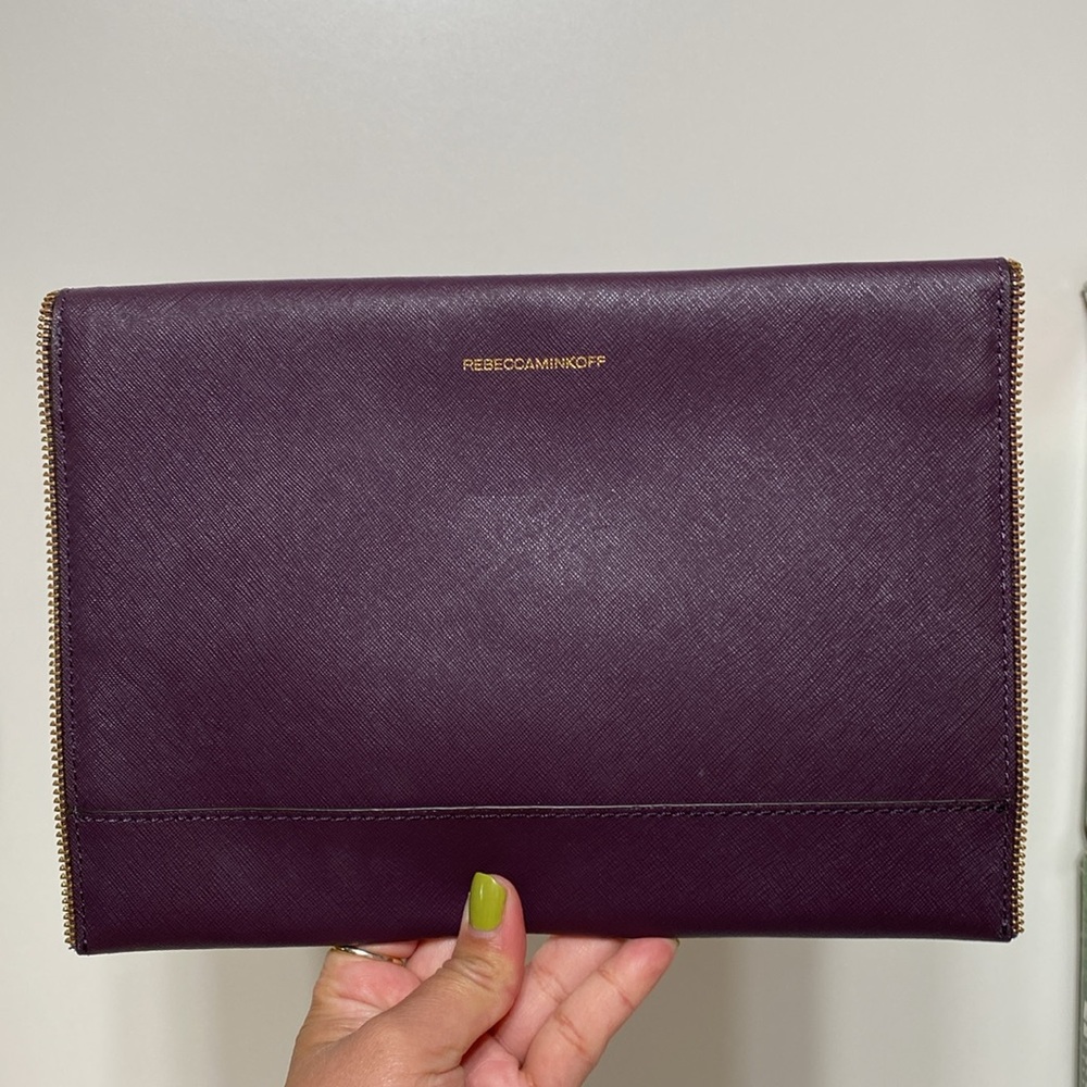 Rebecca Minkoff Leo Envelope Zipper Edge Purple Leather Clutch Purse - Picture 2 of 14